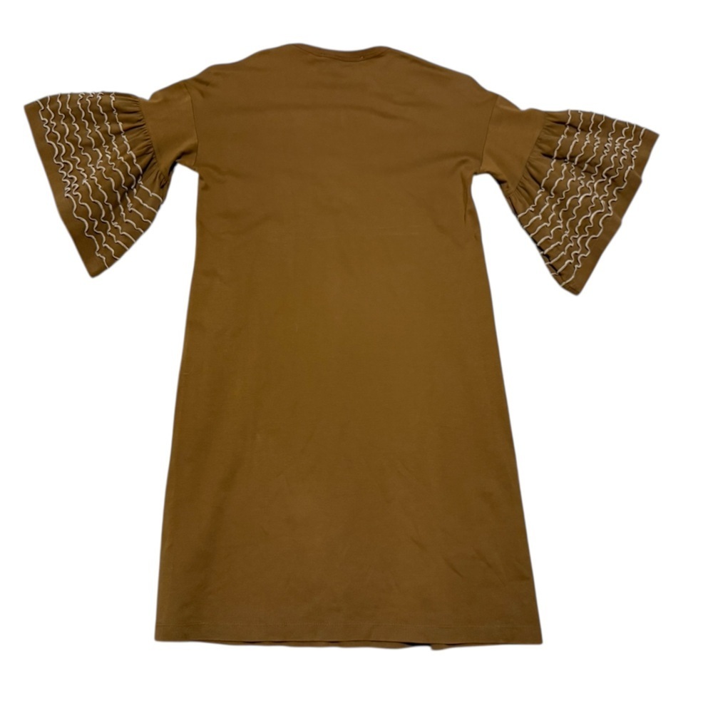 SEE BY CHLOÉ Ruffled Cotton-Jersey Mini Dress Size XS in Brown and Cream - Picture 8 of 11
